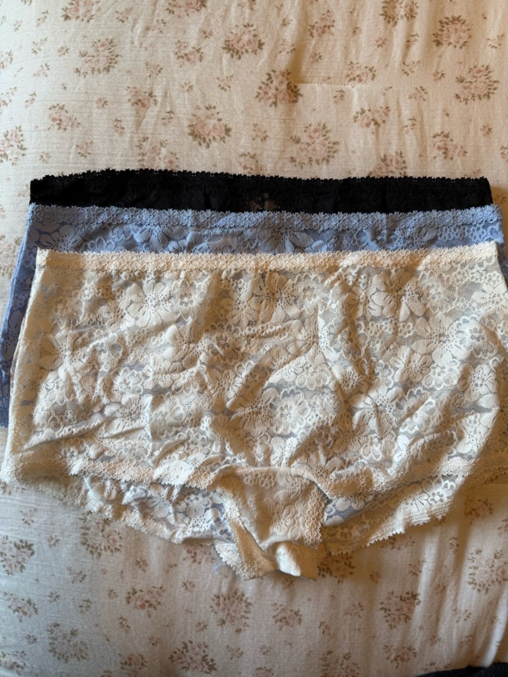 PINK Victoria's Secret Lace Bikini Trio - Black, Light Blue, Ivory